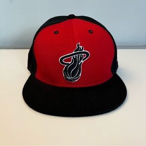 Miami Heat Adidas Snap Back Flat Bill Hat Red and Black